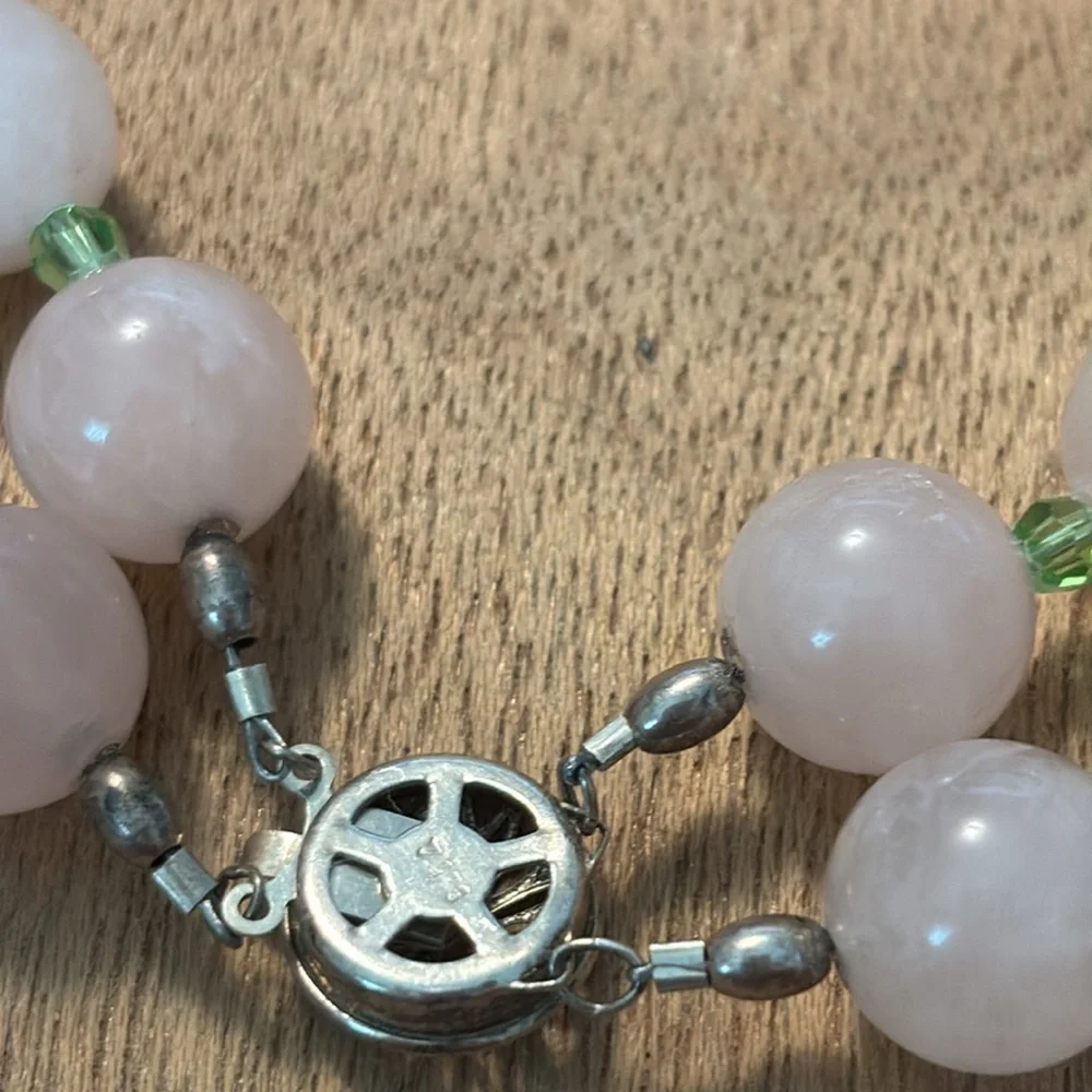 Vintage pink quartz and green crystal beaded choker statement necklace 16” - Picture 4 of 6